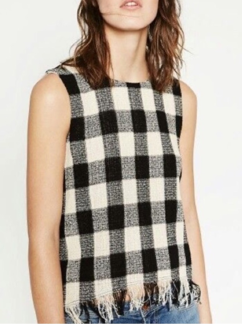 Zara Gingham Tweed Top- 🖤 Medium